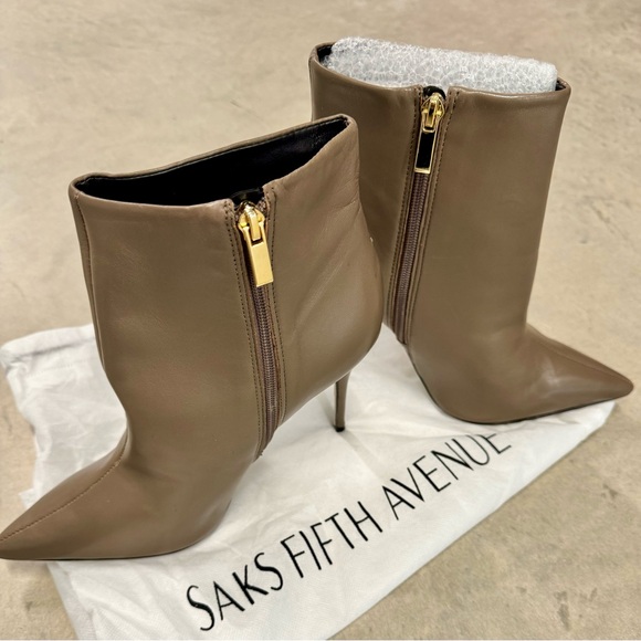 NWT W/O Box Saks Fifth Ave Taupe Color Leather Stiletto Heel Ankle Boots - Picture 5 of 8